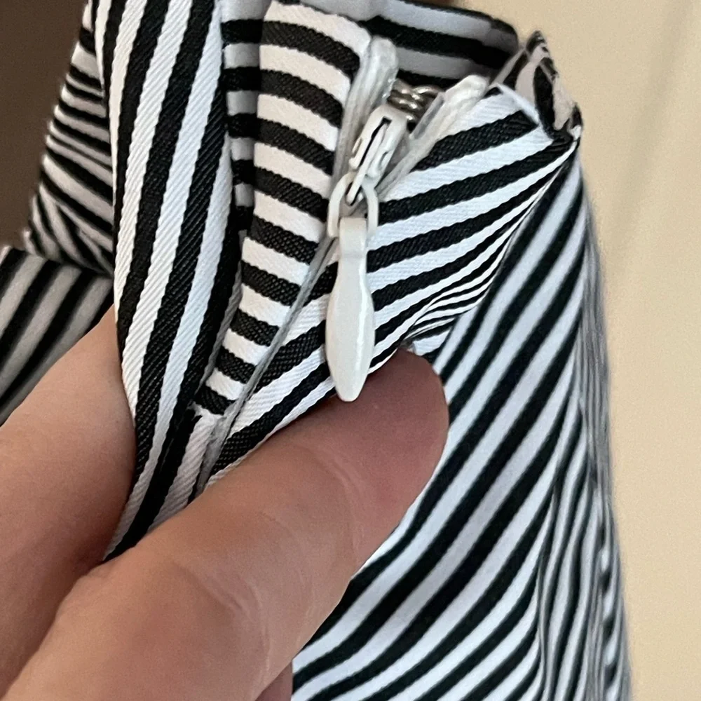 Dance & Marvel Floral Embroidered Black and White Striped Ruffle Wrap Skirt